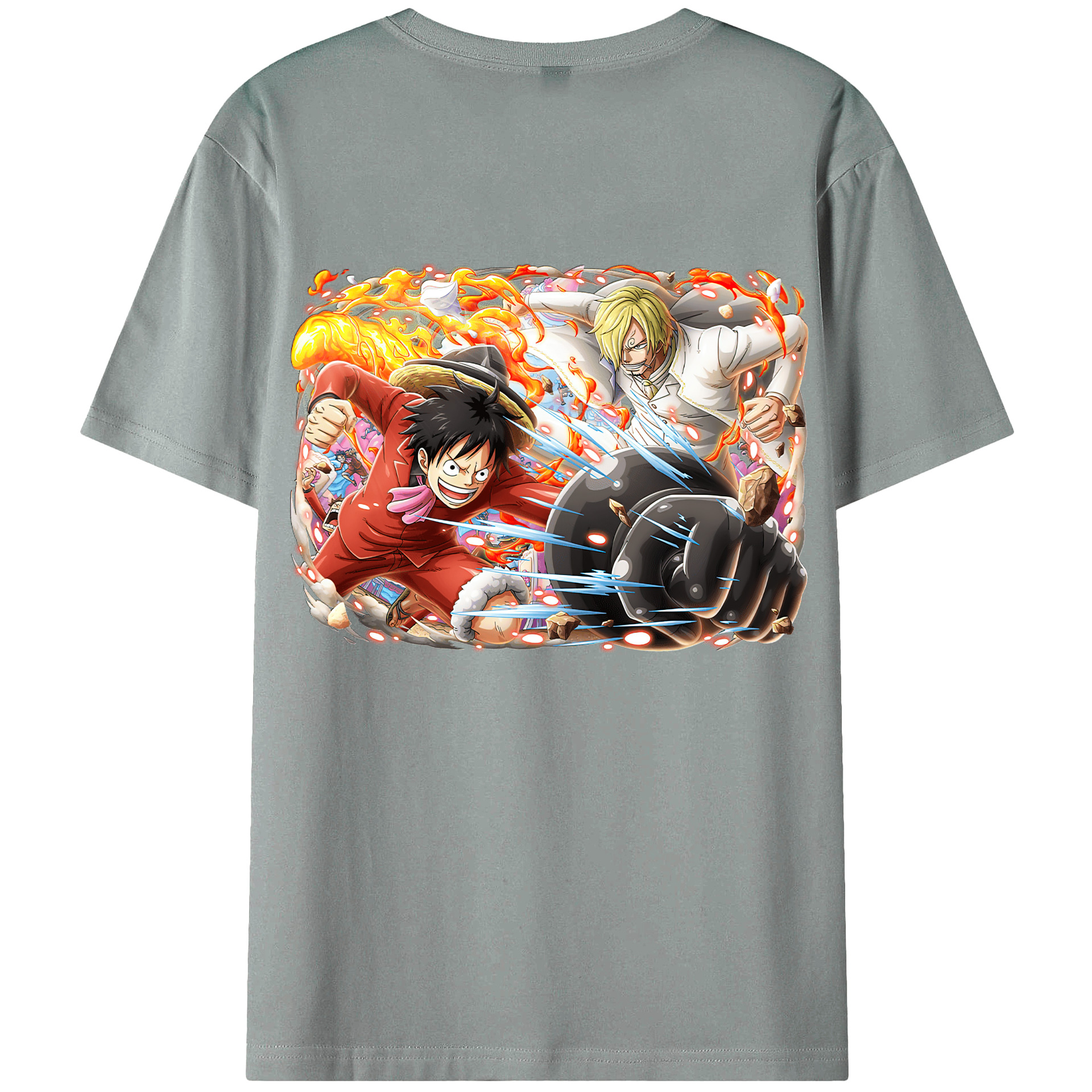 ワンピース モンキー・D・ルフィ ONE PIECE Monkey D. Luffy 綿100％ メンズ半袖Tシャツ（バックプリント） 通気性